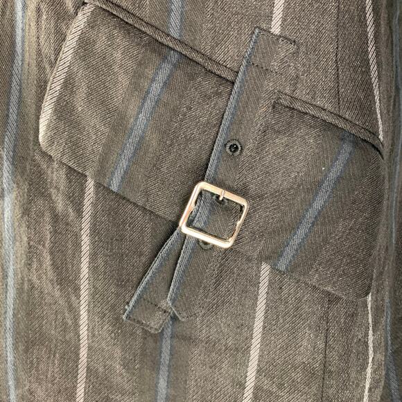 COMME des GARCONS Chest Size S Grey Charcoal Stripe Wool / Linen Sport Coat - Picture 2 of 6